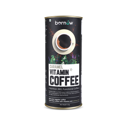 Caramel Vitamin Coffee with Multivitamins and Antioxidants | Bornow Coffee India | Healthy Caramel Vitamin Coffee for Weight Management and Focus
