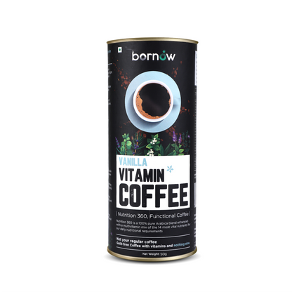Healthy Vanilla Arabica Vitamin Coffee for Focus and Energy | Bornow India | Bornow Vanilla Vitamin Coffee – Healthy Vanilla Infused Arabica Coffee Blend