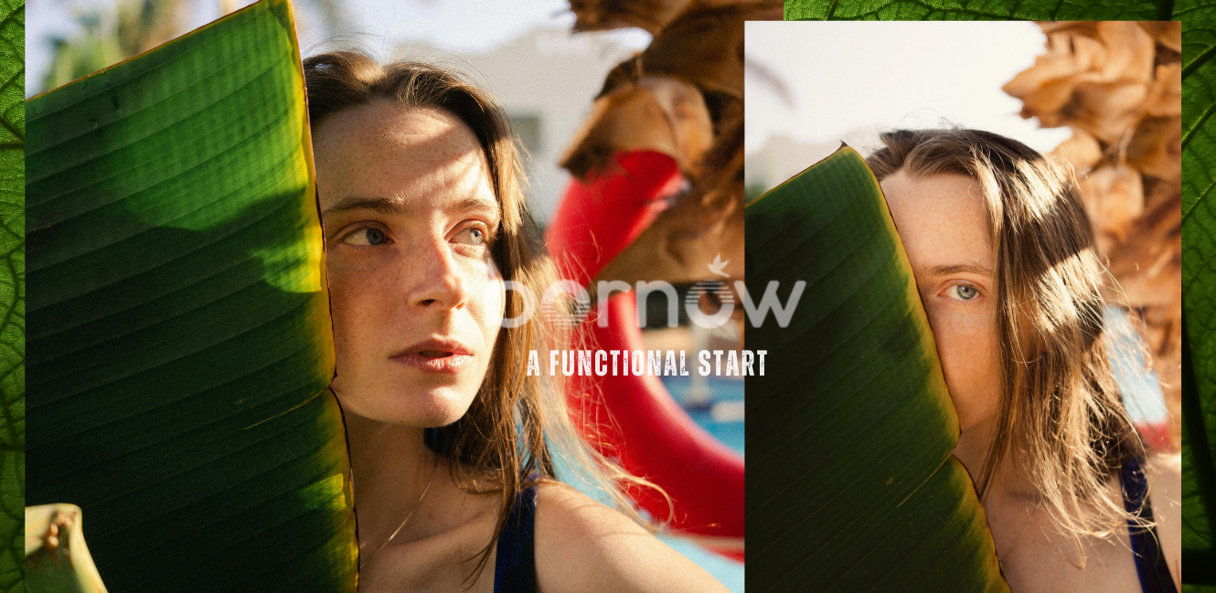 Two women peeking from behind green leaves with 'Bewlow' branding in the center.